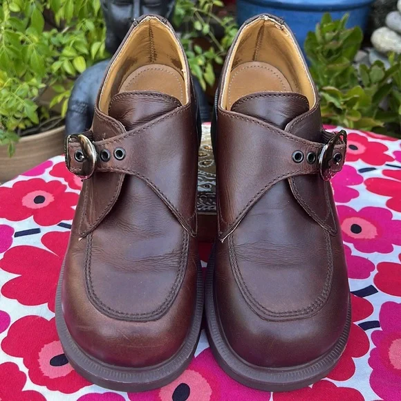 🏴󠁧󠁢󠁥󠁮󠁧󠁿 Vintage Dr. Martens MIE Chunky Heel Monk Strap Loafers UK 5 - Picture 5 of 16